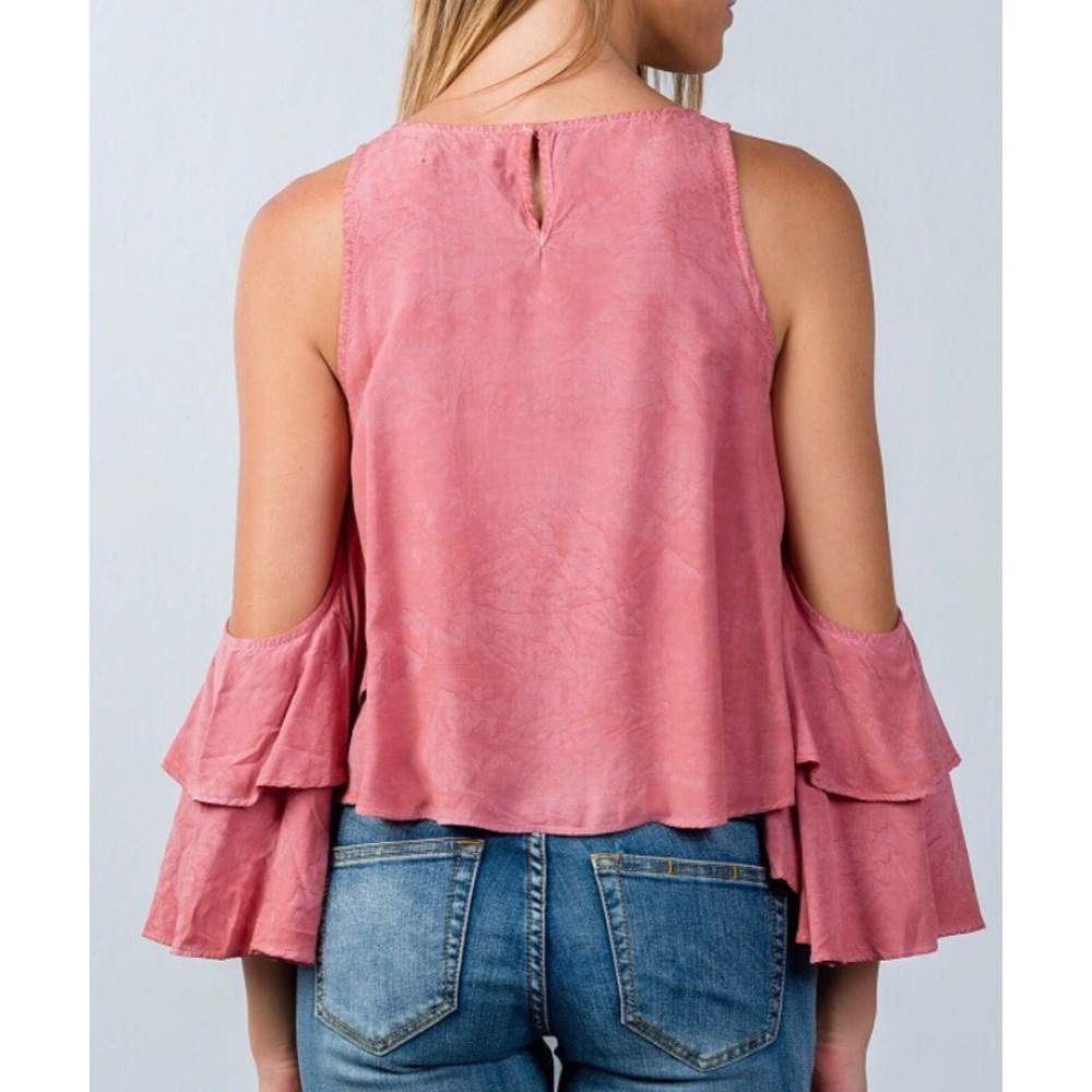 Dusty Rose Open-Shoulder Batwing Top - Picture 3 of 6